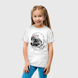 Футболка хлопковая детская Лайка собака космонавт СССР, цвет: белый — фото 2