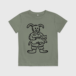 Футболка хлопковая детская Кролик гладит кота, цвет: авокадо