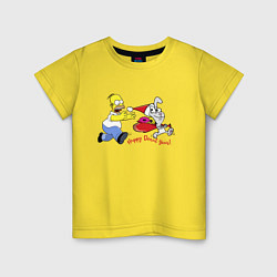 Футболка хлопковая детская Гомер Симпсон гонится за кроликом, цвет: желтый