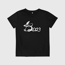 Футболка хлопковая детская 2023 - белая надпись, цвет: черный