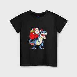 Футболка хлопковая детская Father Christmas on a dinosaur, цвет: черный