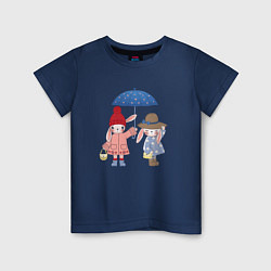 Футболка хлопковая детская Зайки под зонтом, цвет: тёмно-синий