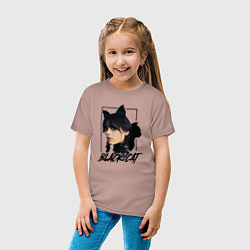 Футболка хлопковая детская Wednesday Black cat, цвет: пыльно-розовый — фото 2