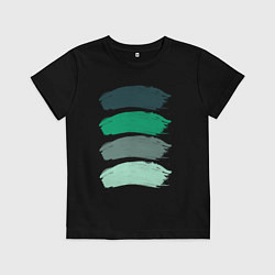 Футболка хлопковая детская Зеленые мазки кистью, цвет: черный