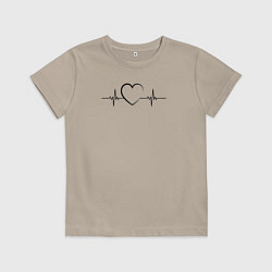 Футболка хлопковая детская Сердце пульс, цвет: миндальный