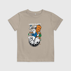 Футболка хлопковая детская Кролик в космосе, цвет: миндальный