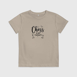 Футболка хлопковая детская Chess is my therapy black, цвет: миндальный