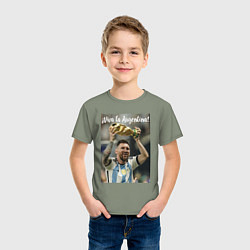 Футболка хлопковая детская Lionel Messi - world champion - Argentina, цвет: авокадо — фото 2