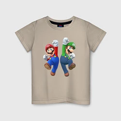 Футболка хлопковая детская Марио и Луиджи, цвет: миндальный