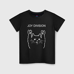 Футболка хлопковая детская Joy Division рок кот, цвет: черный