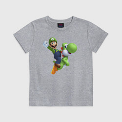 Футболка хлопковая детская Луиджи на Йоши, цвет: меланж