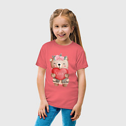 Футболка хлопковая детская Мишка с сердечком, цвет: коралловый — фото 2