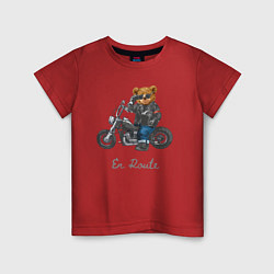 Футболка хлопковая детская Крутой мотоциклист медведь, цвет: красный