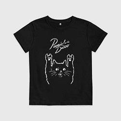Футболка хлопковая детская Panic! At the disco рок кот, цвет: черный