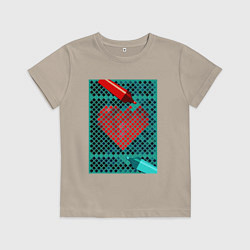 Футболка хлопковая детская Красное сердце маркером, цвет: миндальный
