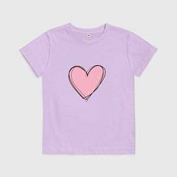 Футболка хлопковая детская Большое нарисованное сердце, цвет: лаванда