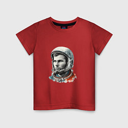 Футболка хлопковая детская Юрий Гагарин в современном стиле, цвет: красный