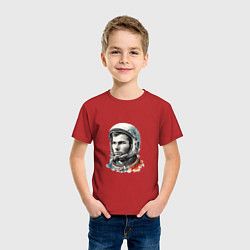 Футболка хлопковая детская Юрий Гагарин в современном стиле, цвет: красный — фото 2