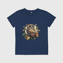Футболка хлопковая детская Сова на ветке на фоне луны, цвет: тёмно-синий