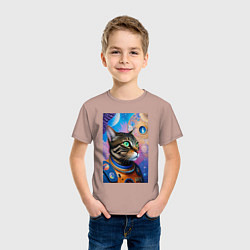 Футболка хлопковая детская Кот в космосе - нейросеть, цвет: пыльно-розовый — фото 2