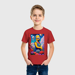 Футболка хлопковая детская Гомер Симпсон в будущем - нейросеть, цвет: красный — фото 2
