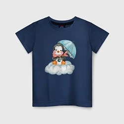 Футболка хлопковая детская Пингвин на облаке с зонтом, цвет: тёмно-синий