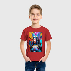 Футболка хлопковая детская Brave girl - cyberpunk - neural network, цвет: красный — фото 2