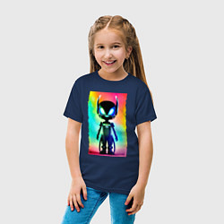 Футболка хлопковая детская Alien cub - neural network - neon glow, цвет: тёмно-синий — фото 2