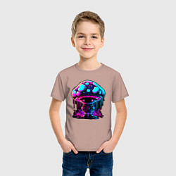 Футболка хлопковая детская Неоновый милый гриб, цвет: пыльно-розовый — фото 2