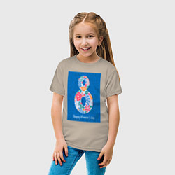 Футболка хлопковая детская Цветочный дизайн для женского дня, цвет: миндальный — фото 2