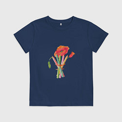 Футболка хлопковая детская Букет маков с карандашами, цвет: тёмно-синий
