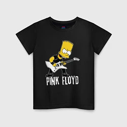 Футболка хлопковая детская Pink Floyd Барт Симпсон рокер, цвет: черный