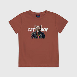 Футболка хлопковая детская Cat boy, цвет: кирпичный