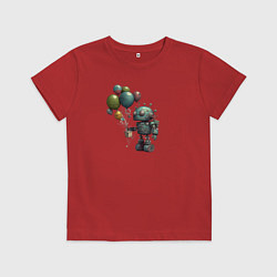 Футболка хлопковая детская Робот с шариками, цвет: красный