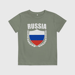 Футболка хлопковая детская Российский щит, цвет: авокадо
