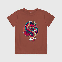 Футболка хлопковая детская Парящий японский дракон, цвет: кирпичный