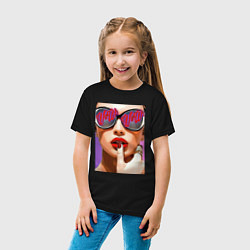 Футболка хлопковая детская Портрет девушки в стиле поп-арт, цвет: черный — фото 2