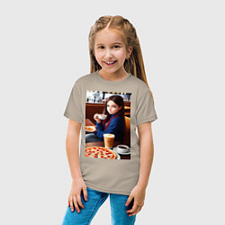 Футболка хлопковая детская Аниме девушка с кофе, цвет: миндальный — фото 2