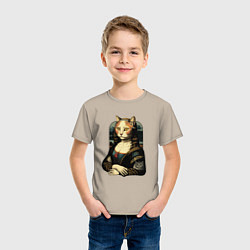 Футболка хлопковая детская Кошка Мона Лиза, цвет: миндальный — фото 2