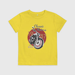 Футболка хлопковая детская Мотоцикл Ретро принт 1, цвет: желтый