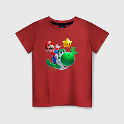 Футболка хлопковая детская Марио, Йоши и звезда, цвет: красный