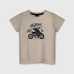 Футболка хлопковая детская Мотогонки мотоциклист, цвет: миндальный