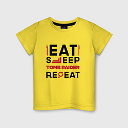 Футболка хлопковая детская Надпись: eat sleep Tomb Raider repeat, цвет: желтый