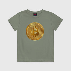 Футболка хлопковая детская Золотая монета биткойн, цвет: авокадо