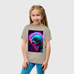 Футболка хлопковая детская Неоновый панк череп, цвет: миндальный — фото 2