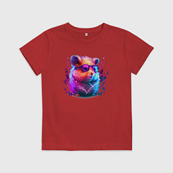 Футболка хлопковая детская Красочный хомяк в очках, цвет: красный