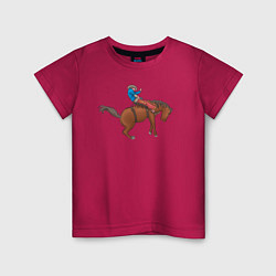 Футболка хлопковая детская Наездник и конь вместе, цвет: маджента