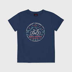 Футболка хлопковая детская Dont worry bike happy, цвет: тёмно-синий