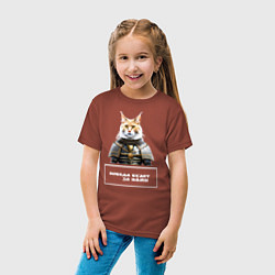 Футболка хлопковая детская Кот мейн-кун в доспехах, цвет: кирпичный — фото 2