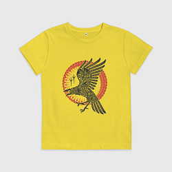 Футболка хлопковая детская Ворон мифология славян, цвет: желтый